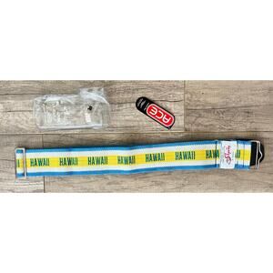 NOS Vintage Hawaii Sporty Luggage Belt Suitcase Stripe Yellow Blue Adjustable